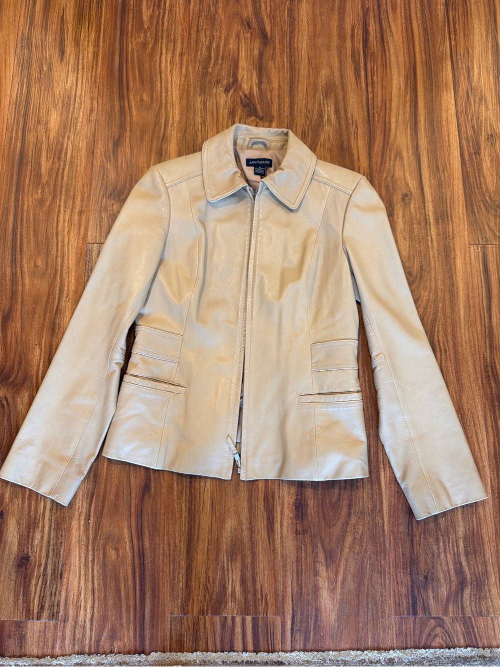 Ann Taylor Beige Leather Zip-Front Jacket
